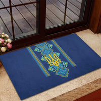 Vyshyvanka Day Rubber Doormat Ukrainian Folk Traditions Pattern Blue Version