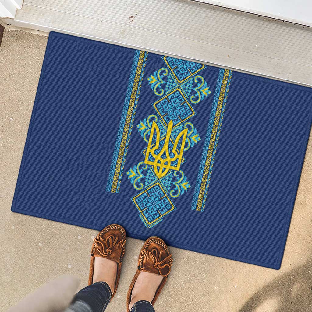 Vyshyvanka Day Rubber Doormat Ukrainian Folk Traditions Pattern Blue Version