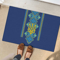 Vyshyvanka Day Rubber Doormat Ukrainian Folk Traditions Pattern Blue Version