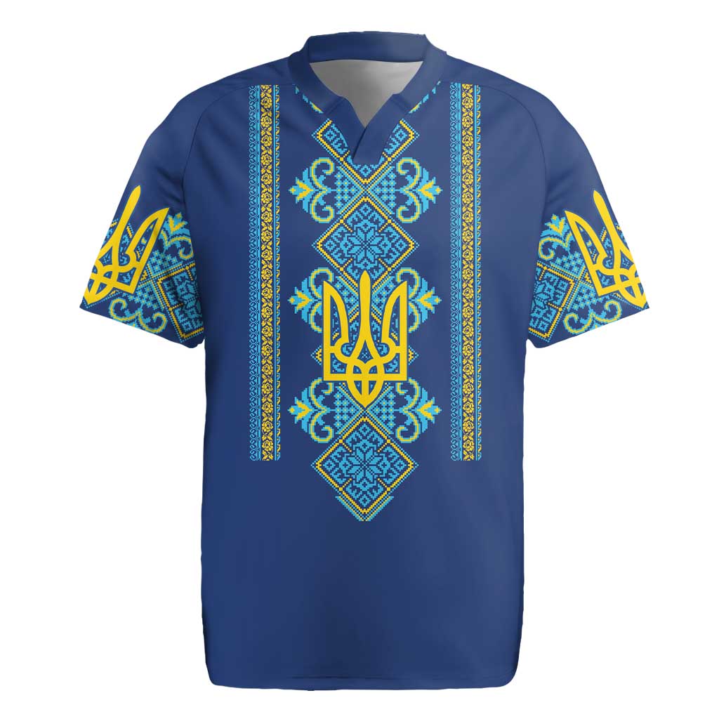 Vyshyvanka Day Rugby Jersey Ukrainian Folk Traditions Pattern Blue Version