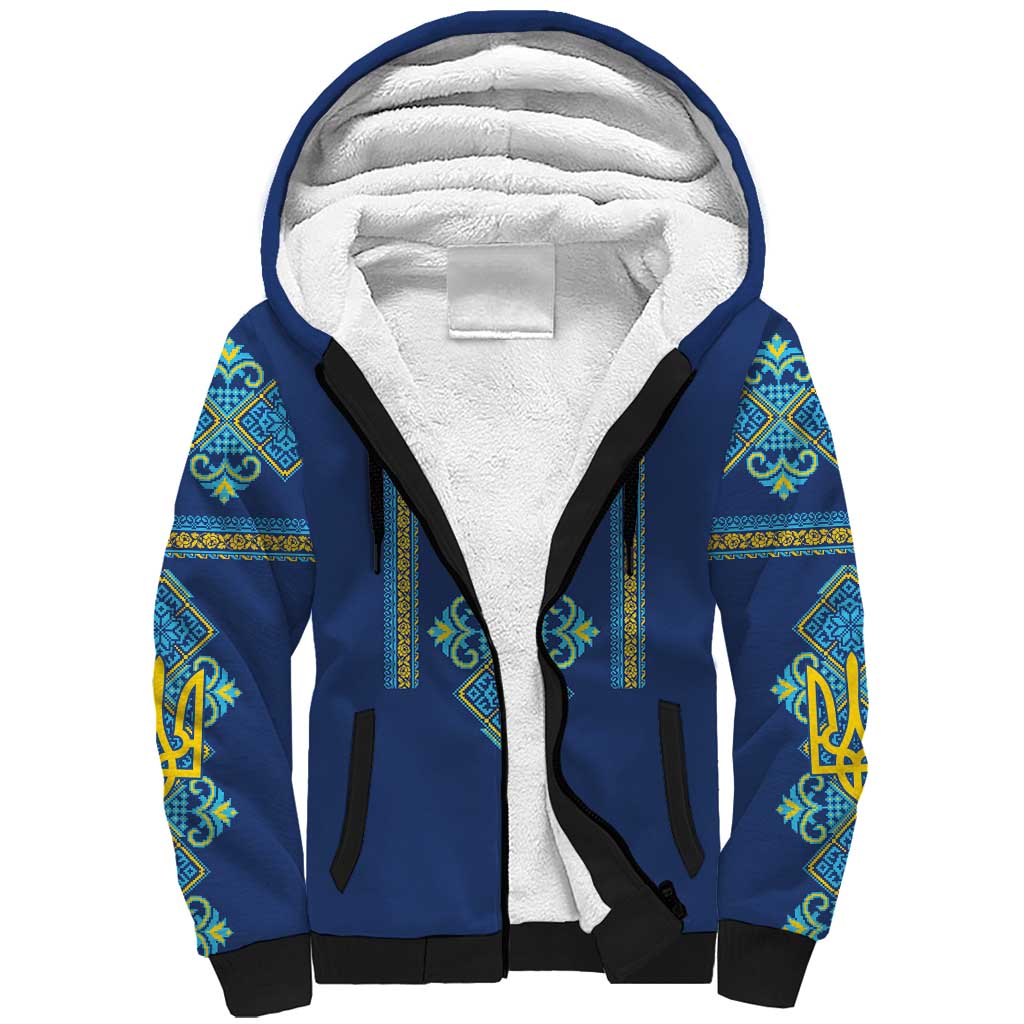 Vyshyvanka Day Sherpa Hoodie Ukrainian Folk Traditions Pattern Blue Version