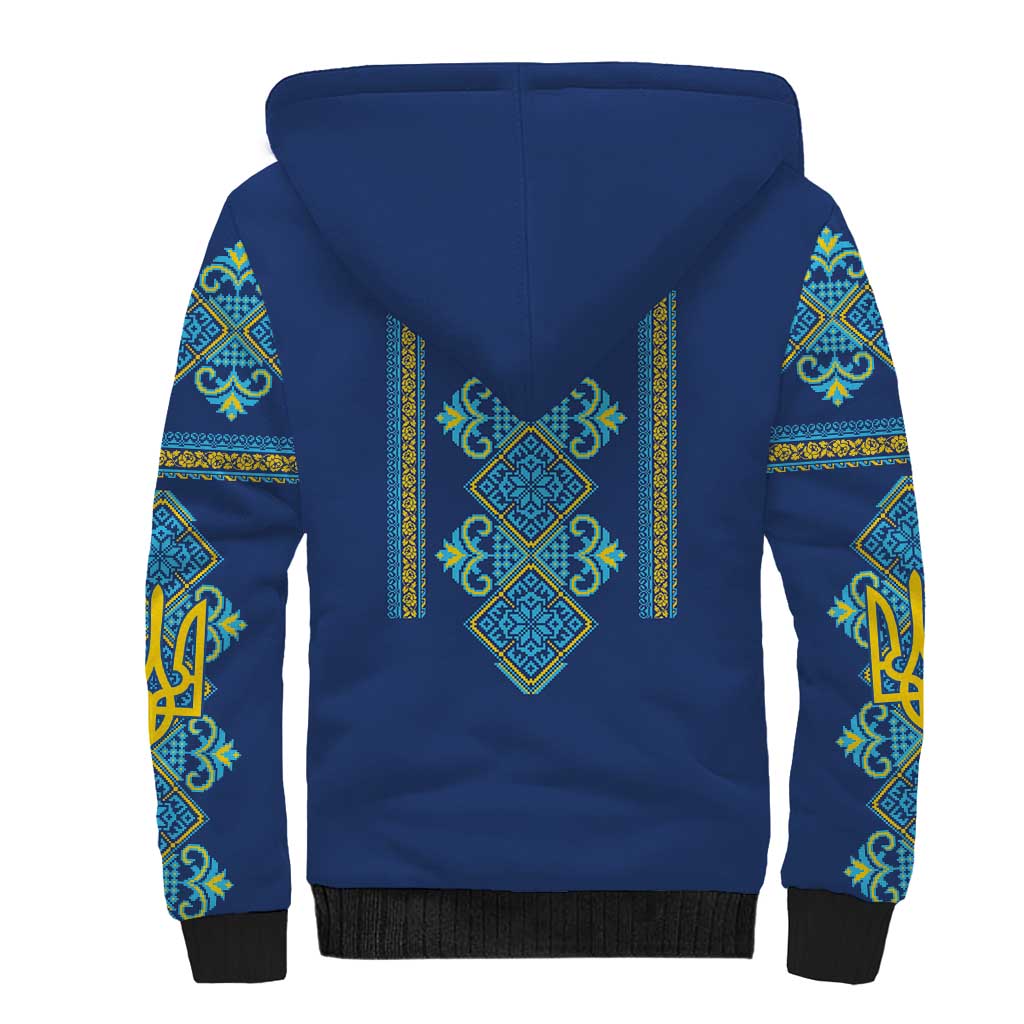 Vyshyvanka Day Sherpa Hoodie Ukrainian Folk Traditions Pattern Blue Version