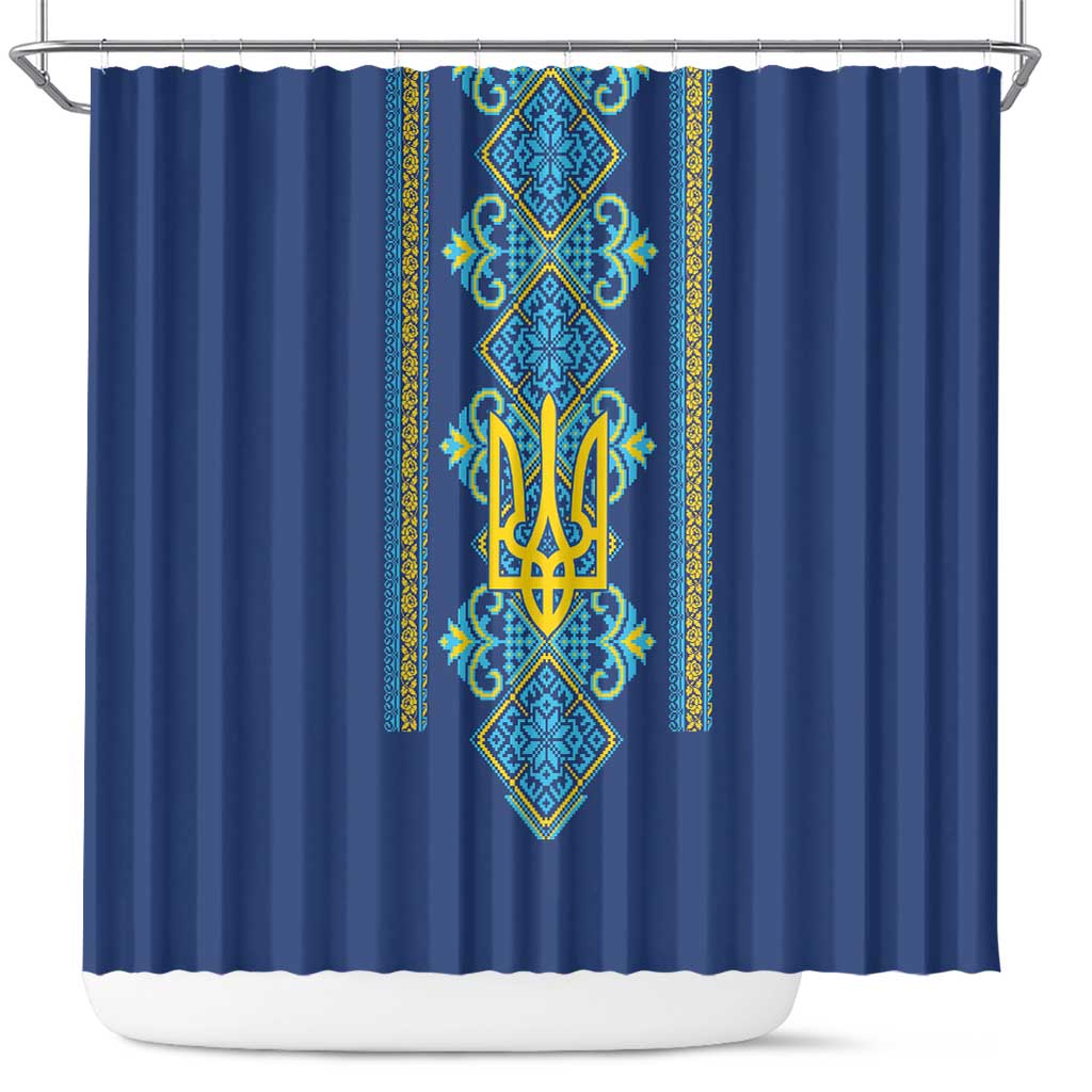 Vyshyvanka Day Shower Curtain Ukrainian Folk Traditions Pattern Blue Version