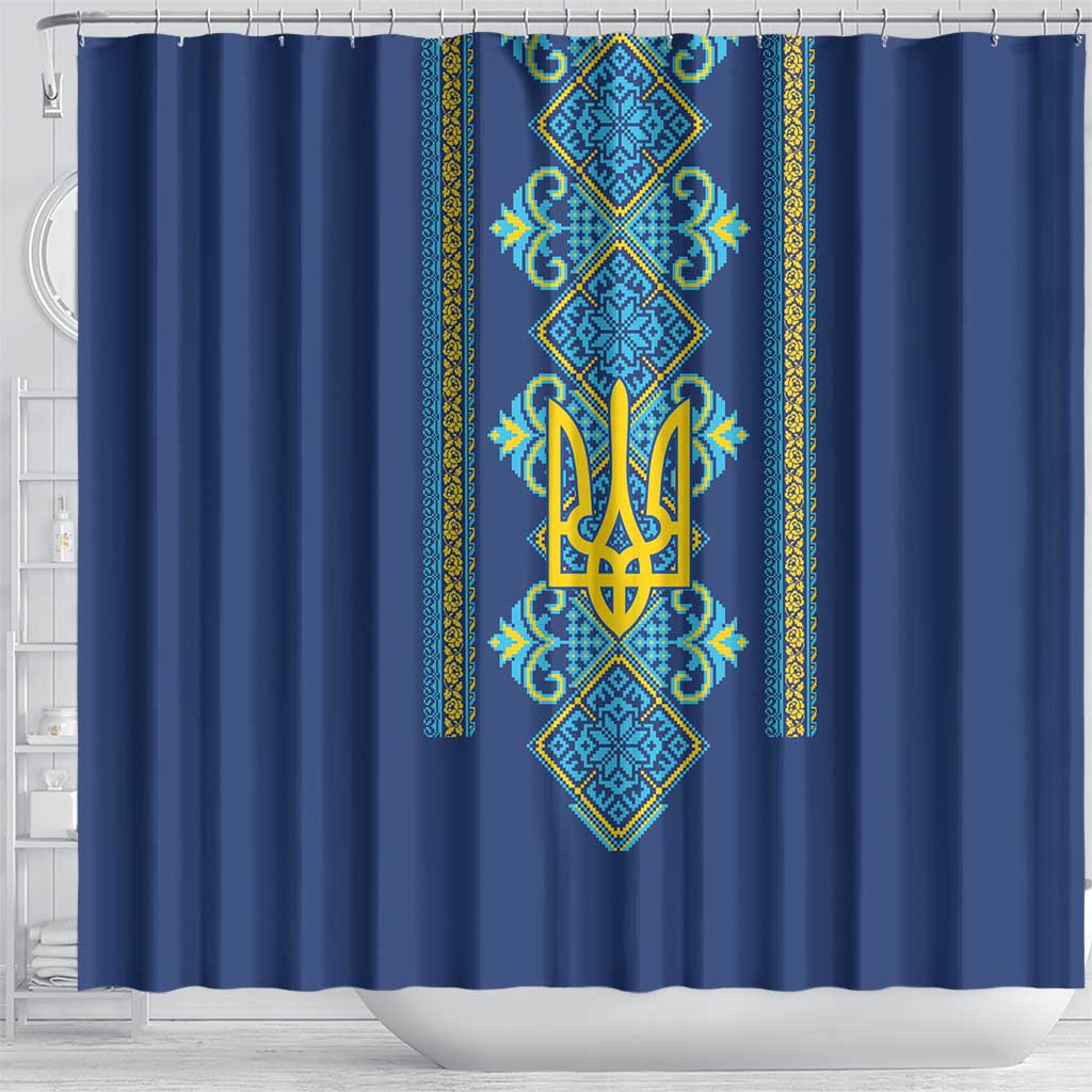 Vyshyvanka Day Shower Curtain Ukrainian Folk Traditions Pattern Blue Version
