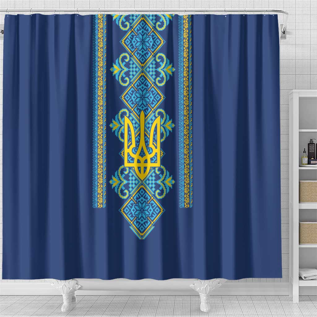 Vyshyvanka Day Shower Curtain Ukrainian Folk Traditions Pattern Blue Version