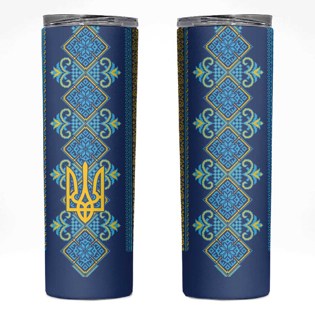 Vyshyvanka Day Skinny Tumbler Ukrainian Folk Traditions Pattern Blue Version