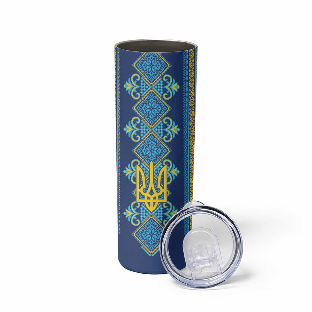 Vyshyvanka Day Skinny Tumbler Ukrainian Folk Traditions Pattern Blue Version