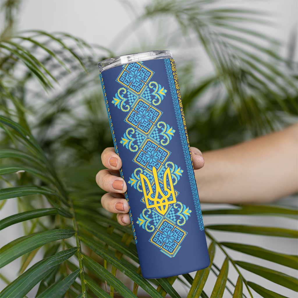 Vyshyvanka Day Skinny Tumbler Ukrainian Folk Traditions Pattern Blue Version