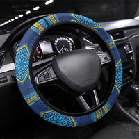 Vyshyvanka Day Steering Wheel Cover Ukrainian Folk Traditions Pattern Blue Version