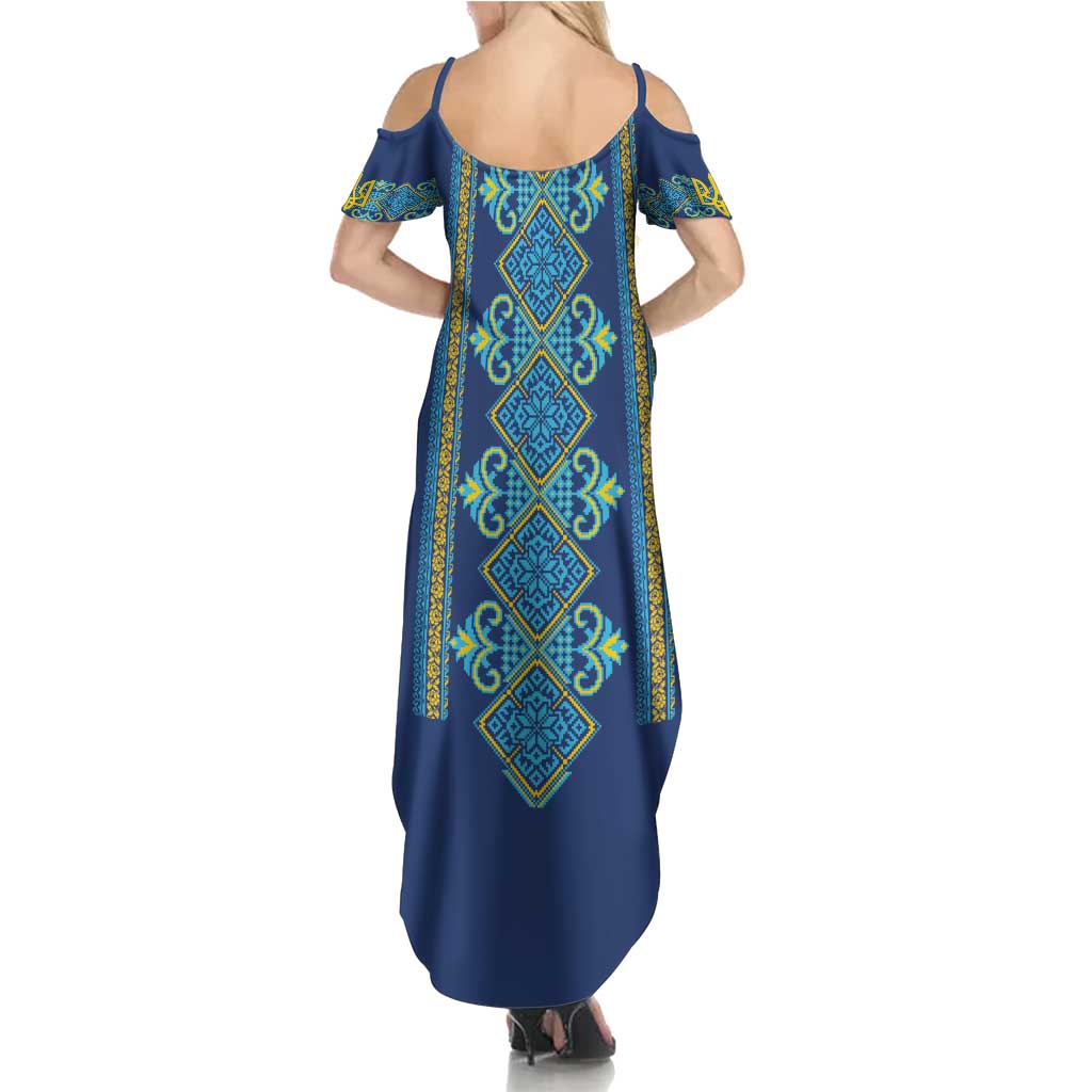 Vyshyvanka Day Summer Maxi Dress Ukrainian Folk Traditions Pattern Blue Version