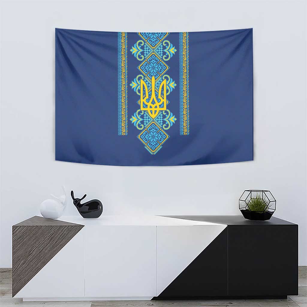 Vyshyvanka Day Tapestry Ukrainian Folk Traditions Pattern Blue Version
