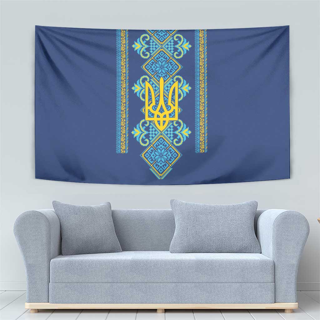 Vyshyvanka Day Tapestry Ukrainian Folk Traditions Pattern Blue Version