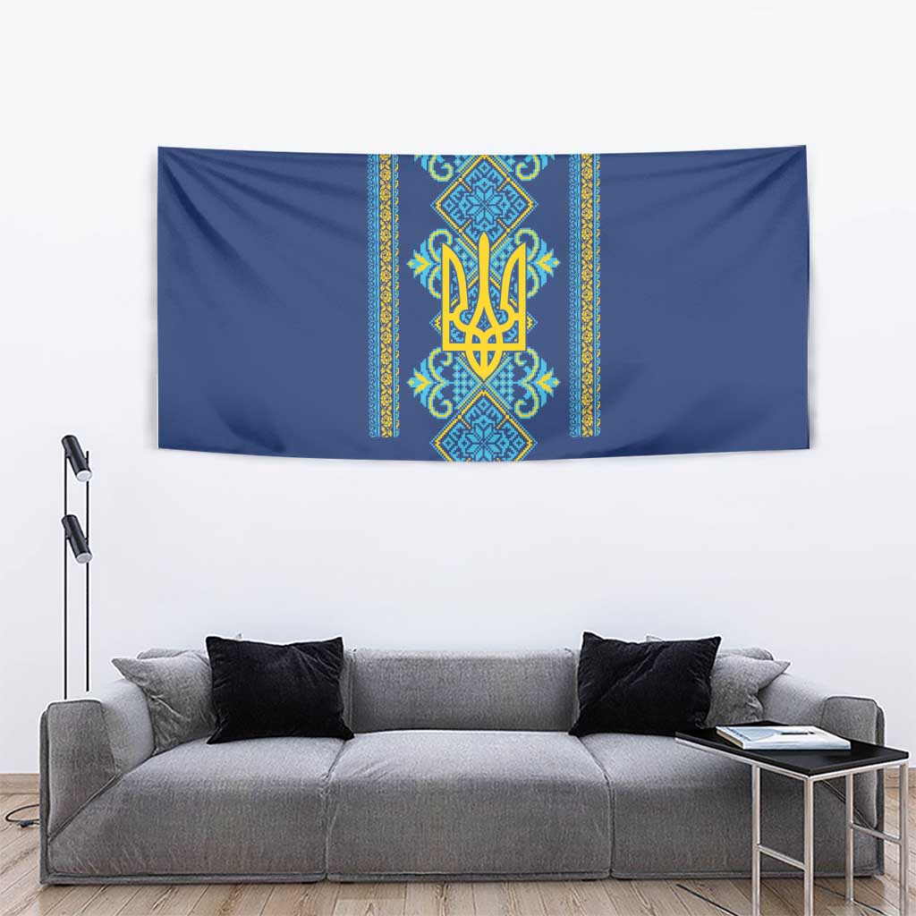 Vyshyvanka Day Tapestry Ukrainian Folk Traditions Pattern Blue Version