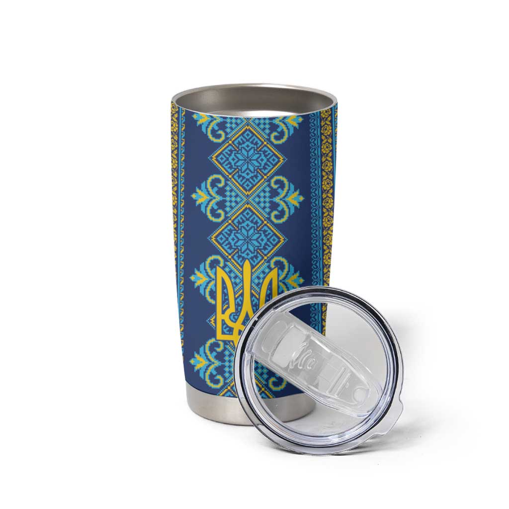 Vyshyvanka Day Tumbler Cup Ukrainian Folk Traditions Pattern Blue Version