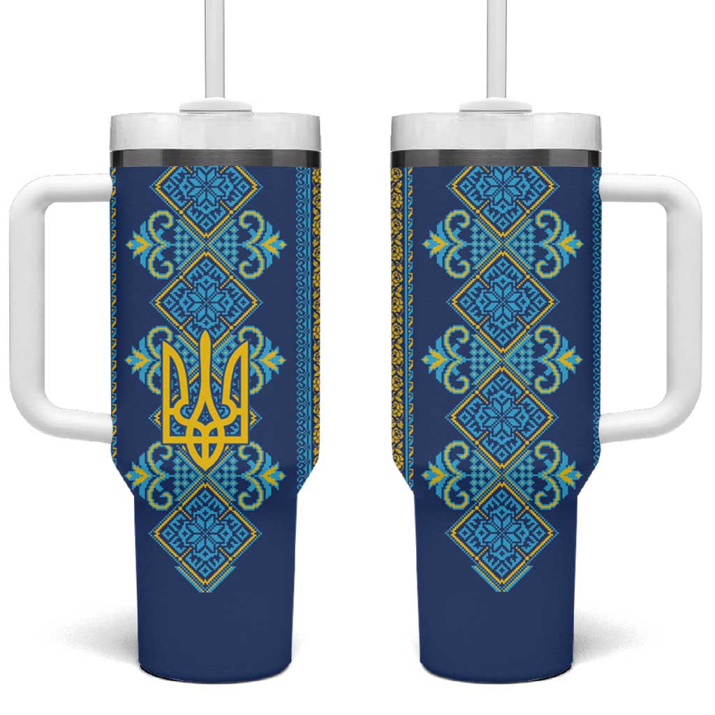 Vyshyvanka Day Tumbler With Handle Ukrainian Folk Traditions Pattern Blue Version