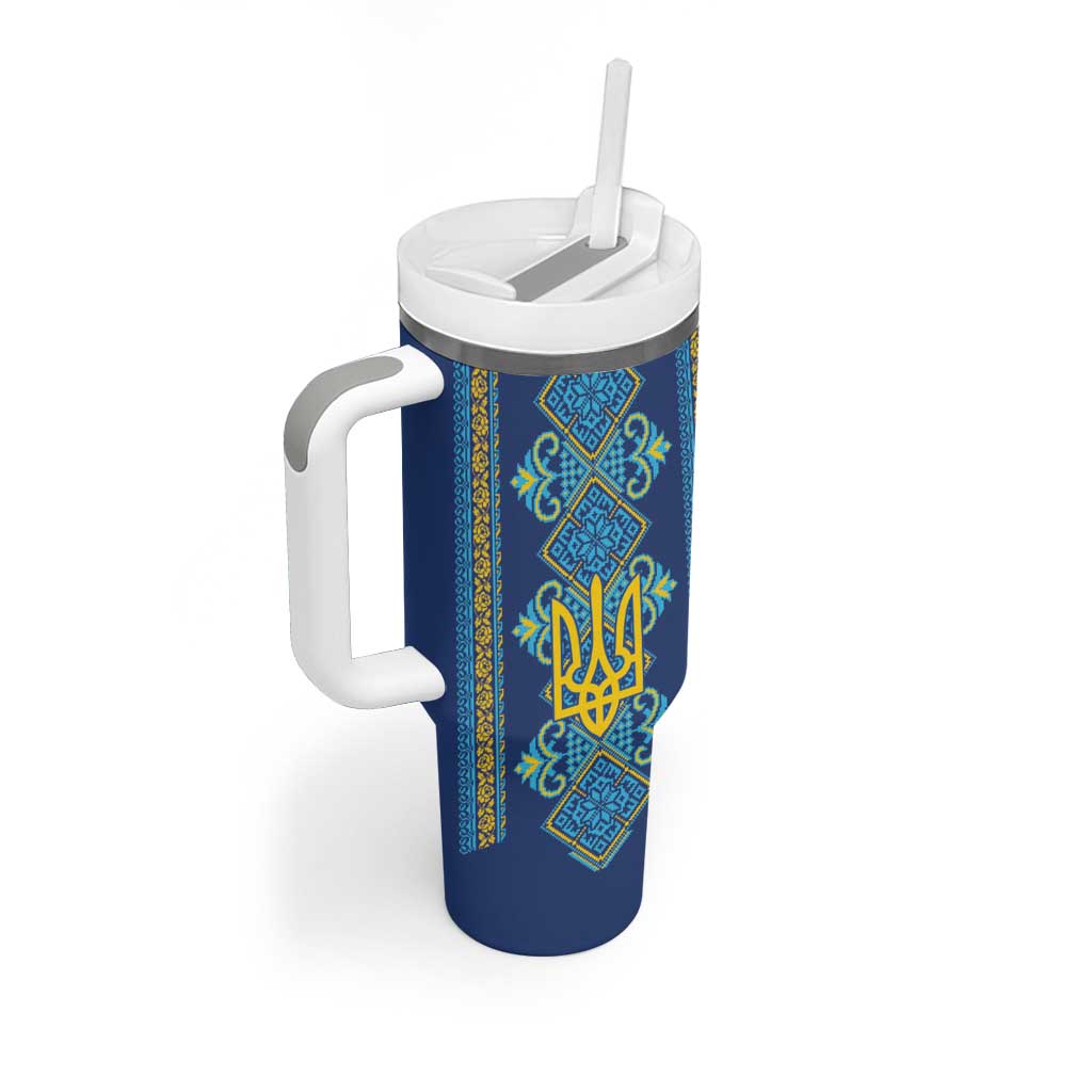 Vyshyvanka Day Tumbler With Handle Ukrainian Folk Traditions Pattern Blue Version