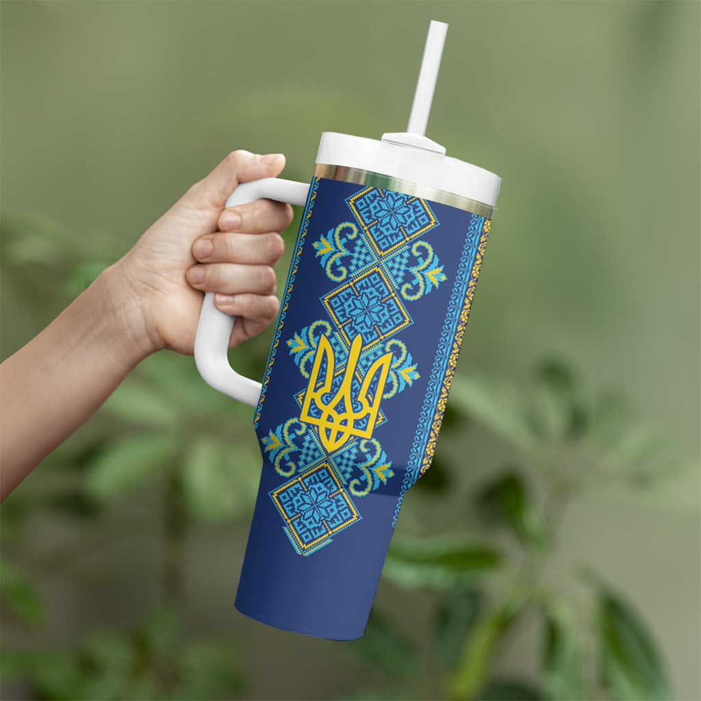 Vyshyvanka Day Tumbler With Handle Ukrainian Folk Traditions Pattern Blue Version