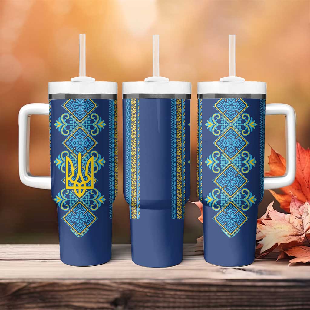 Vyshyvanka Day Tumbler With Handle Ukrainian Folk Traditions Pattern Blue Version