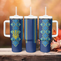 Vyshyvanka Day Tumbler With Handle Ukrainian Folk Traditions Pattern Blue Version
