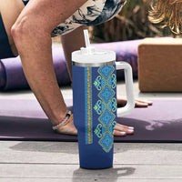 Vyshyvanka Day Tumbler With Handle Ukrainian Folk Traditions Pattern Blue Version