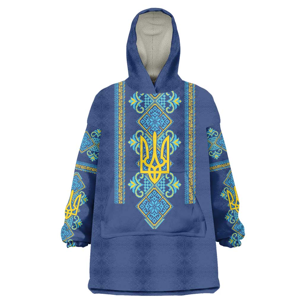 Vyshyvanka Day Wearable Blanket Hoodie Ukrainian Folk Traditions Pattern Blue Version