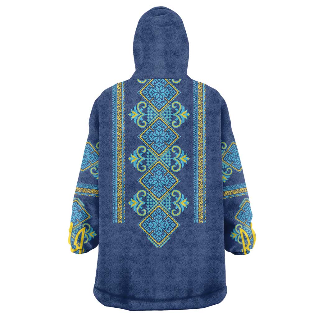 Vyshyvanka Day Wearable Blanket Hoodie Ukrainian Folk Traditions Pattern Blue Version