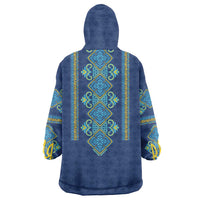 Vyshyvanka Day Wearable Blanket Hoodie Ukrainian Folk Traditions Pattern Blue Version