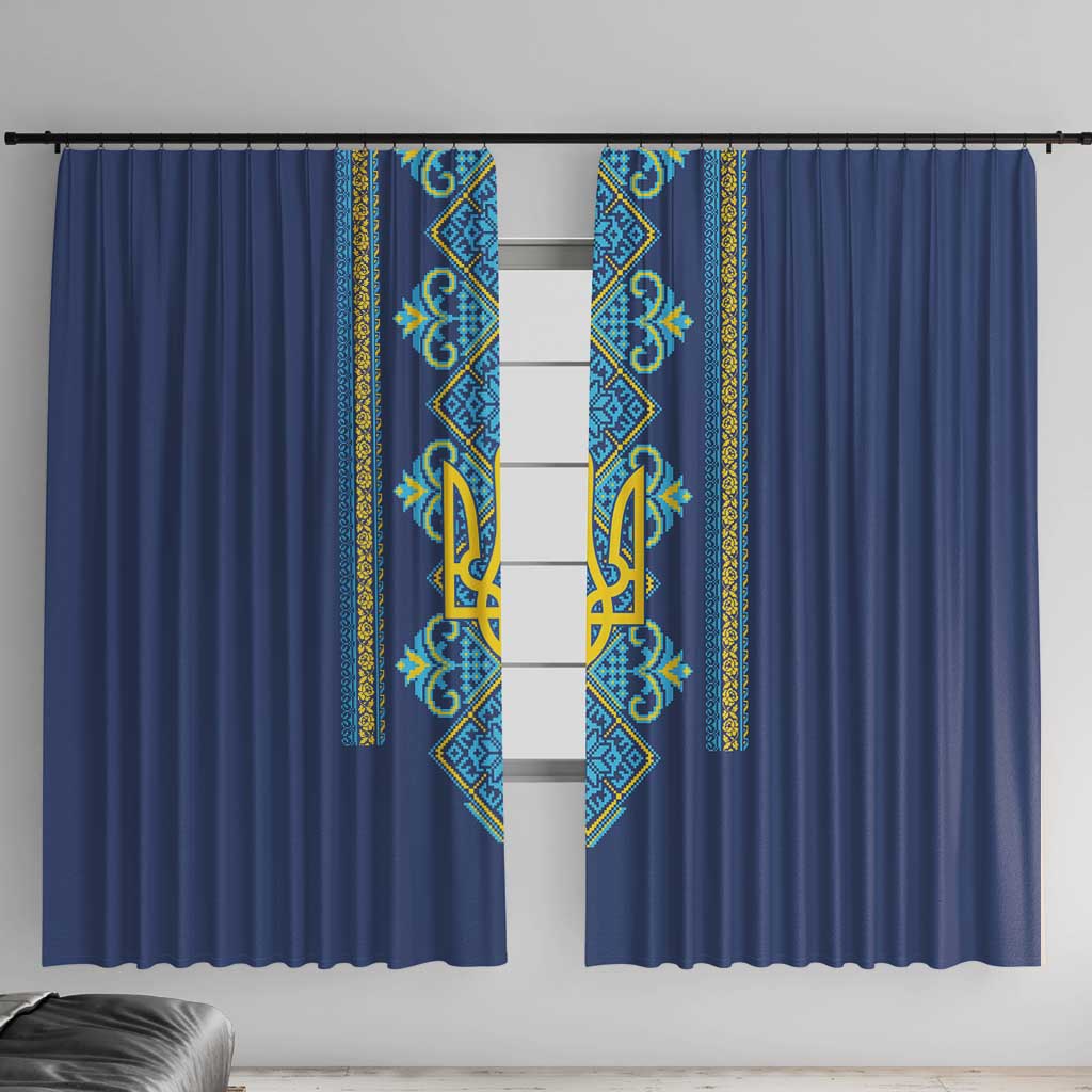 Vyshyvanka Day Window Curtain Ukrainian Folk Traditions Pattern Blue Version