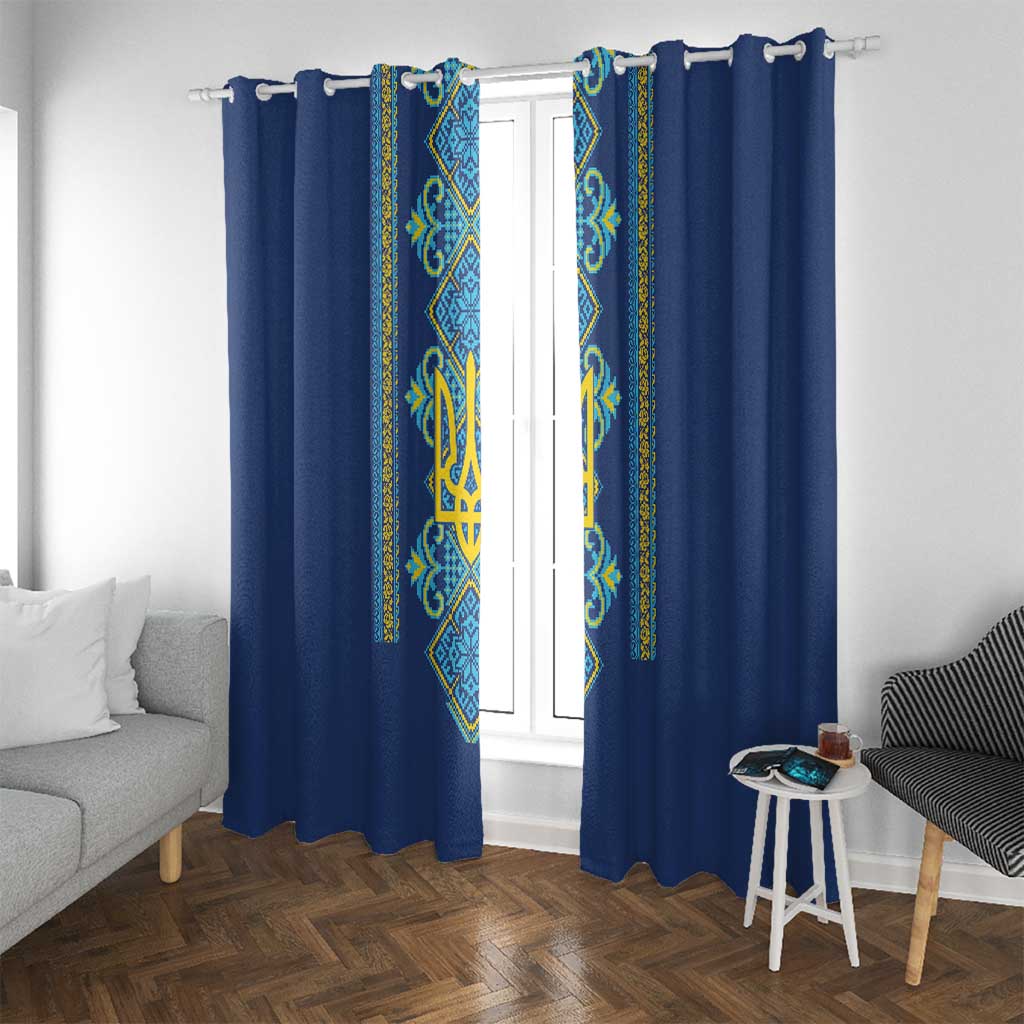 Vyshyvanka Day Window Curtain Ukrainian Folk Traditions Pattern Blue Version