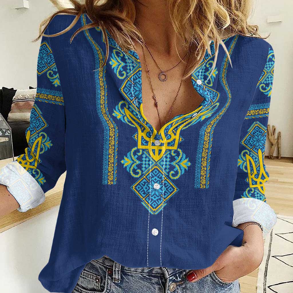 Vyshyvanka Day Women Casual Shirt Ukrainian Folk Traditions Pattern Blue Version