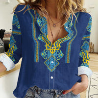 Vyshyvanka Day Women Casual Shirt Ukrainian Folk Traditions Pattern Blue Version