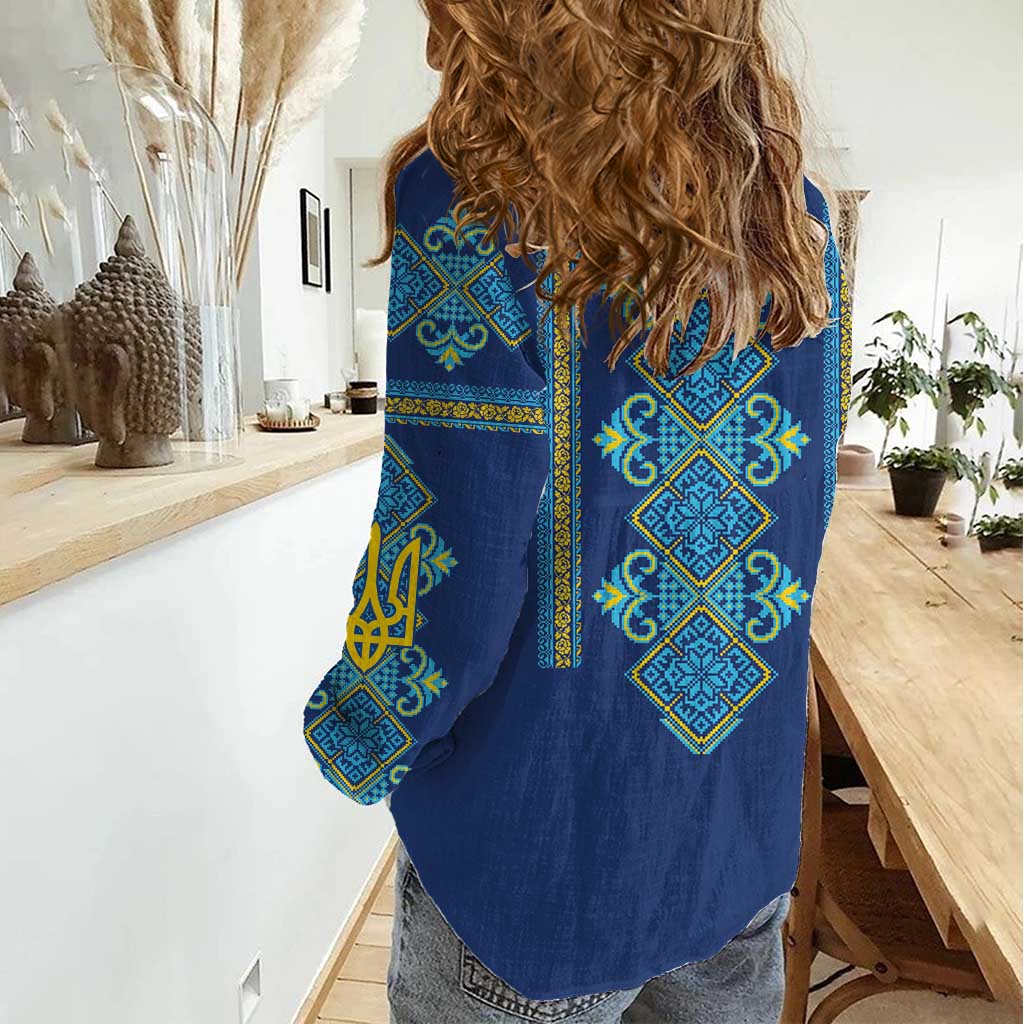 Vyshyvanka Day Women Casual Shirt Ukrainian Folk Traditions Pattern Blue Version