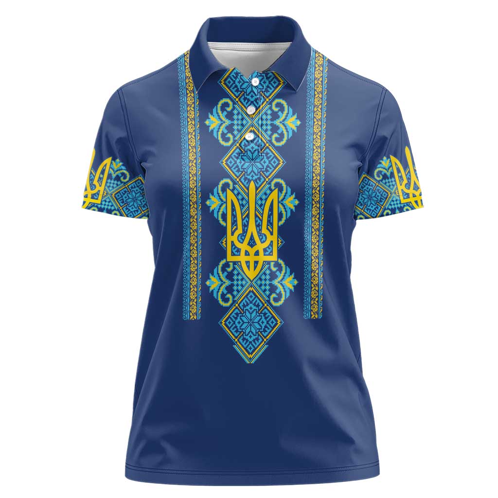 Vyshyvanka Day Women Polo Shirt Ukrainian Folk Traditions Pattern Blue Version