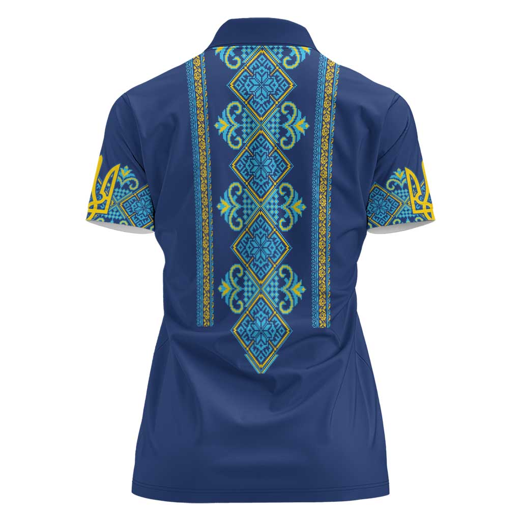 Vyshyvanka Day Women Polo Shirt Ukrainian Folk Traditions Pattern Blue Version