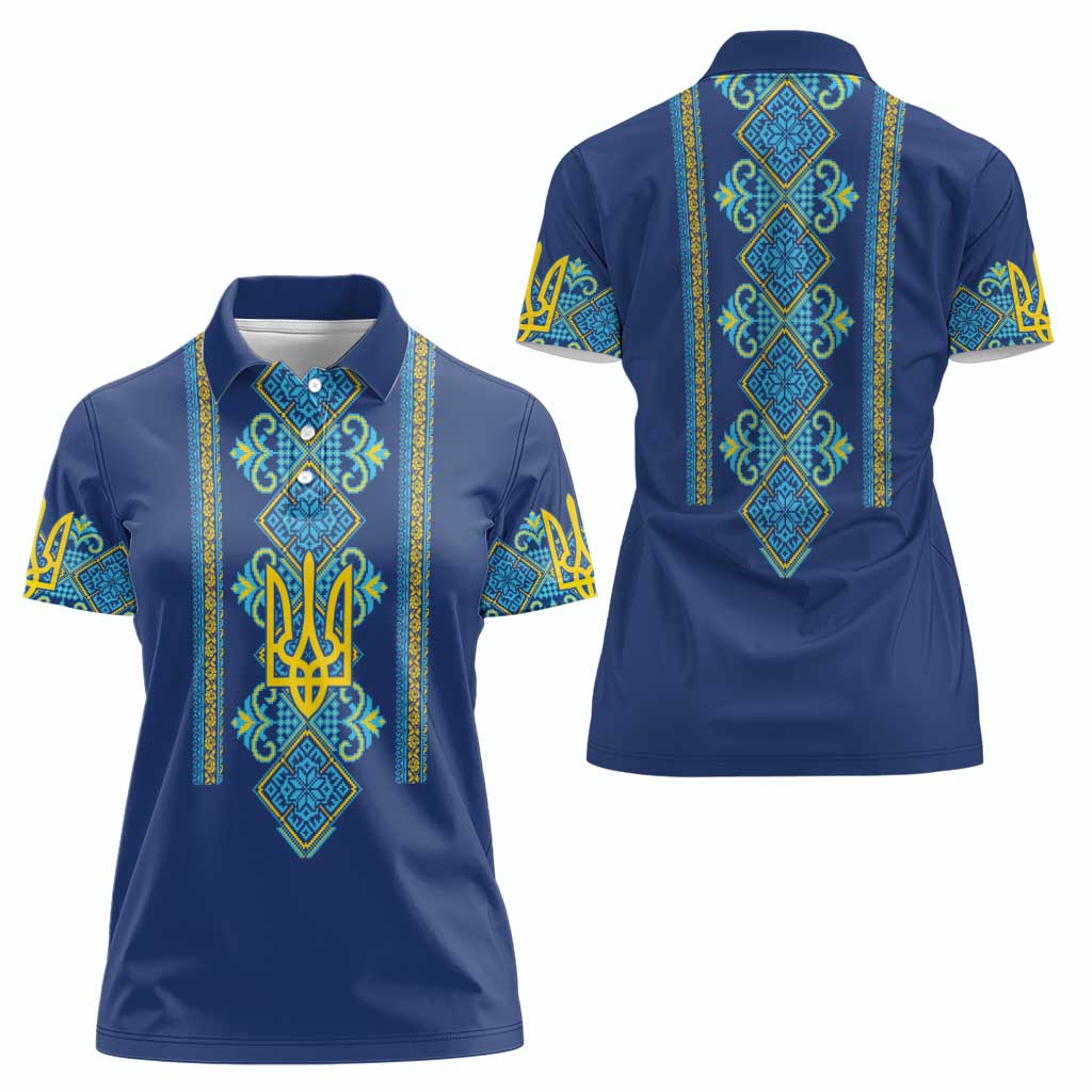 Vyshyvanka Day Women Polo Shirt Ukrainian Folk Traditions Pattern Blue Version