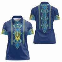 Vyshyvanka Day Women Polo Shirt Ukrainian Folk Traditions Pattern Blue Version
