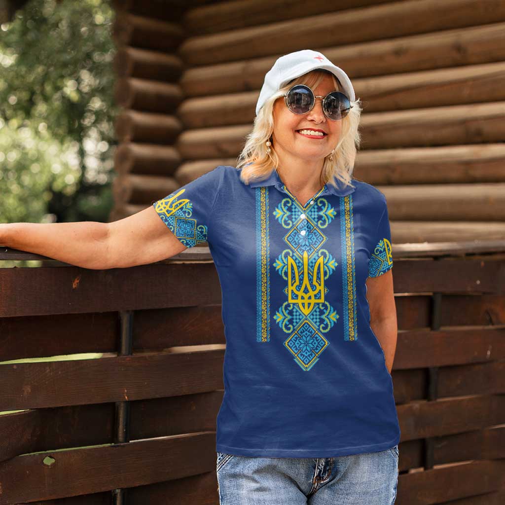 Vyshyvanka Day Women Polo Shirt Ukrainian Folk Traditions Pattern Blue Version