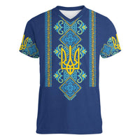 Vyshyvanka Day Women V-Neck T-Shirt Ukrainian Folk Traditions Pattern Blue Version