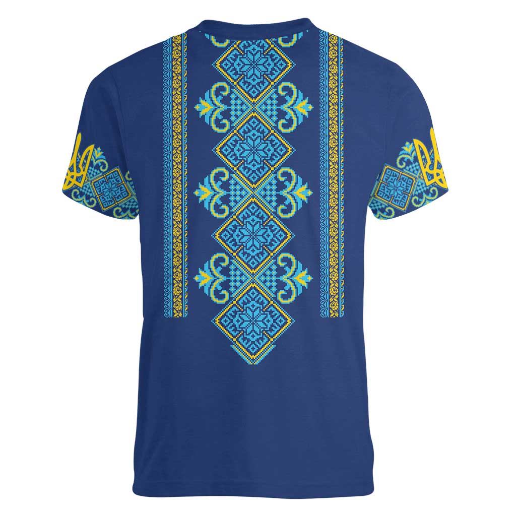 Vyshyvanka Day Women V-Neck T-Shirt Ukrainian Folk Traditions Pattern Blue Version