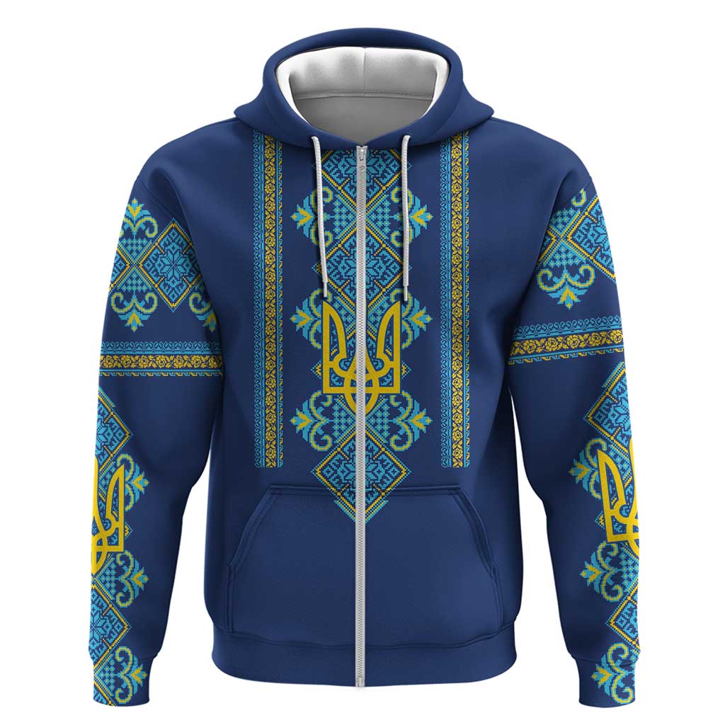 Vyshyvanka Day Zip Hoodie Ukrainian Folk Traditions Pattern Blue Version