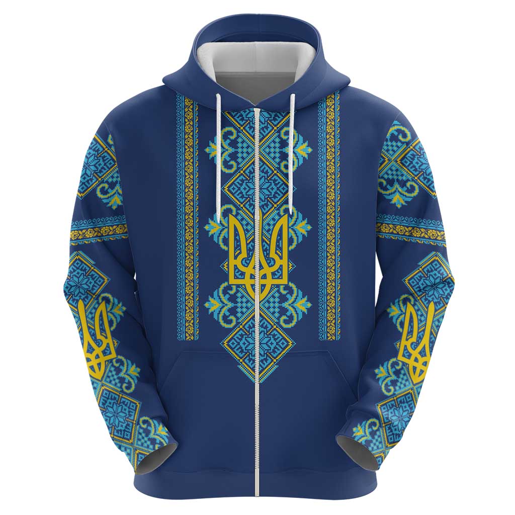 Vyshyvanka Day Zip Hoodie Ukrainian Folk Traditions Pattern Blue Version