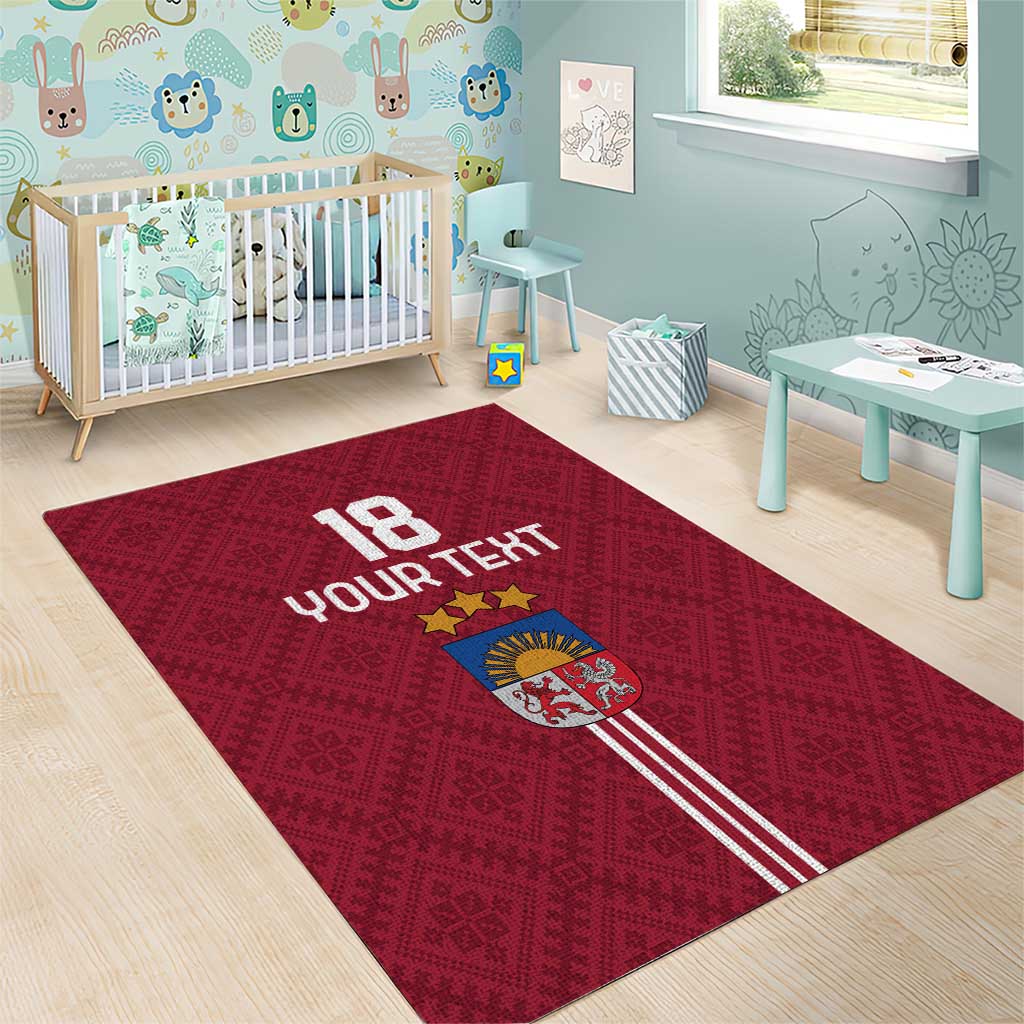 Custom Latvia Football Area Rug Latvijas Go Champion Folk Pattern