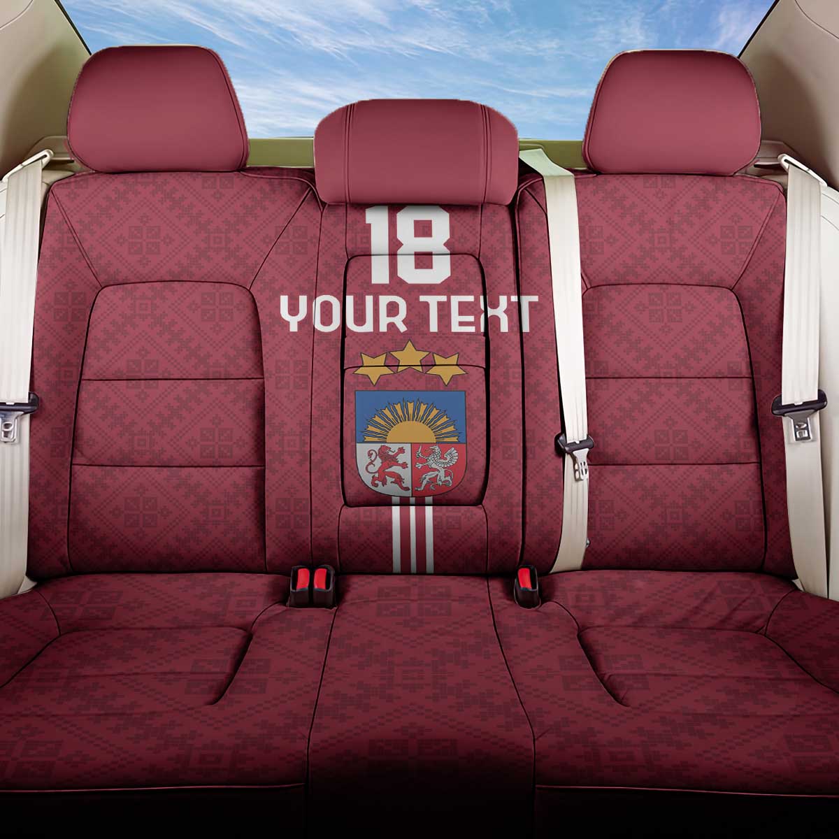 Custom Latvia Football Back Car Seat Cover Latvijas Go Champion Folk Pattern