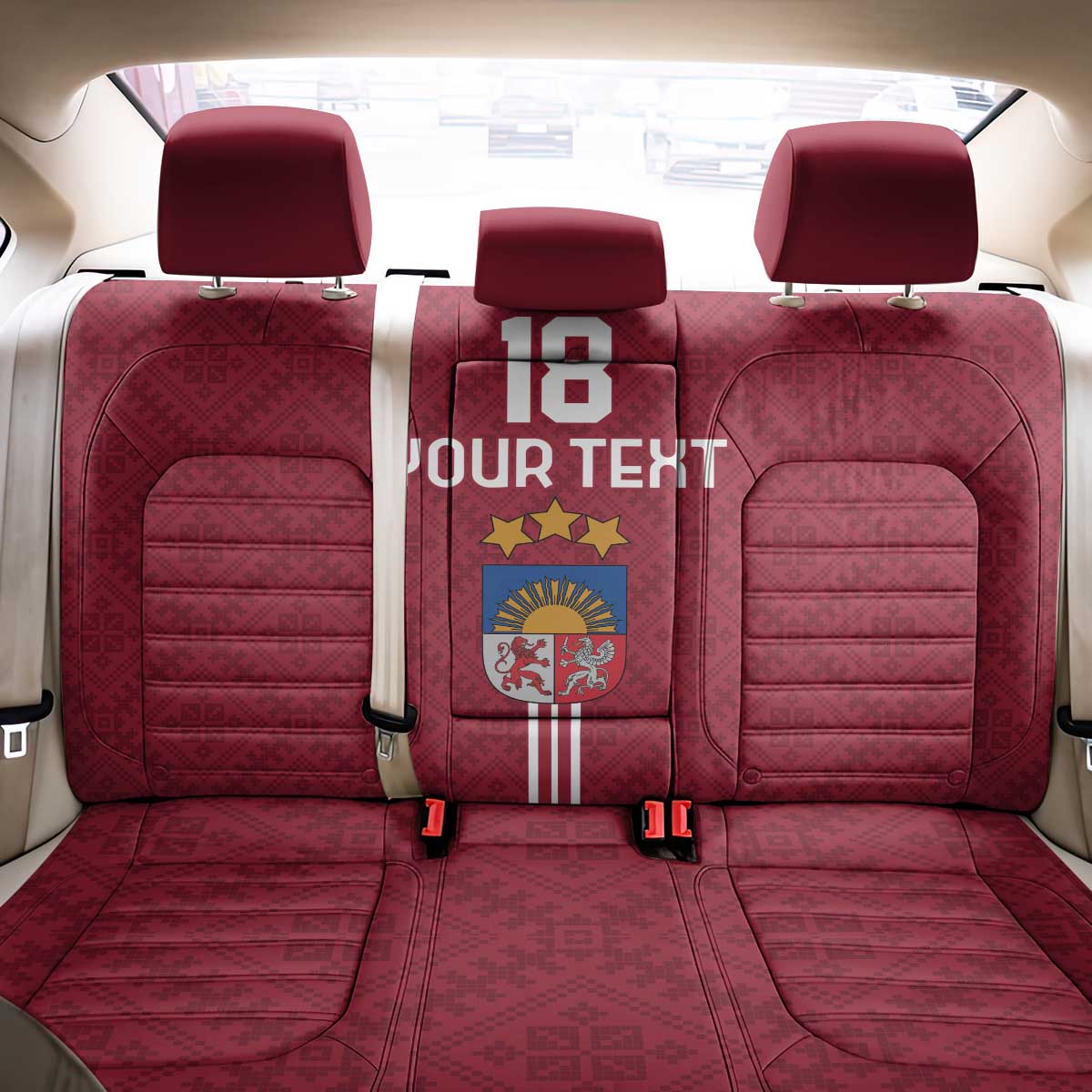 Custom Latvia Football Back Car Seat Cover Latvijas Go Champion Folk Pattern