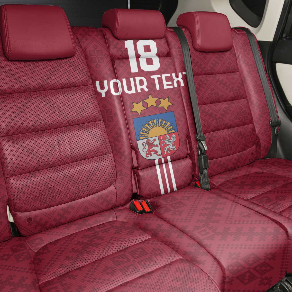 Custom Latvia Football Back Car Seat Cover Latvijas Go Champion Folk Pattern