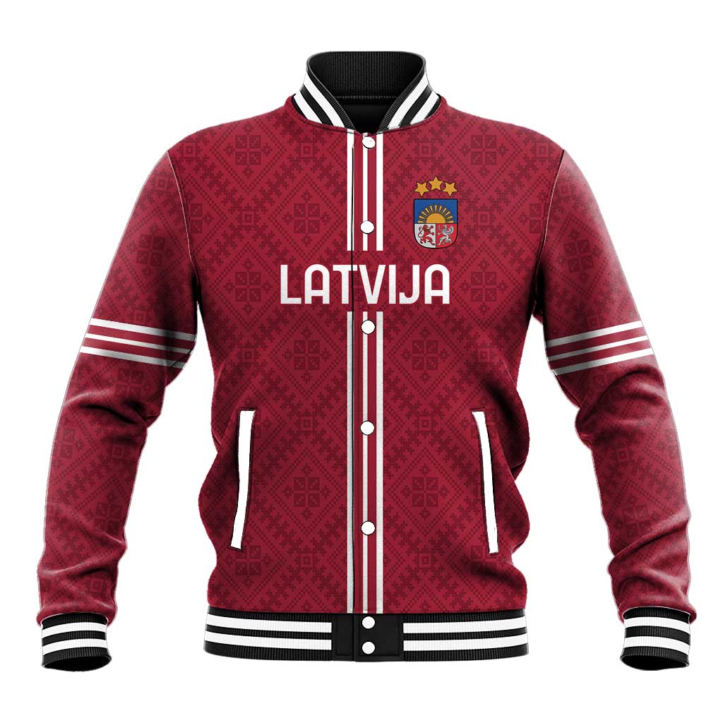 Custom Latvia Football Baseball Jacket Latvijas Go Champion Folk Pattern