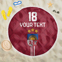 Custom Latvia Football Beach Blanket Latvijas Go Champion Folk Pattern
