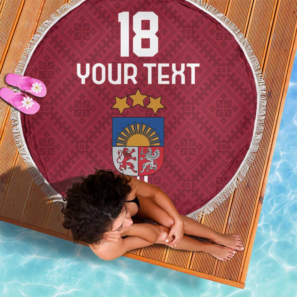 Custom Latvia Football Beach Blanket Latvijas Go Champion Folk Pattern