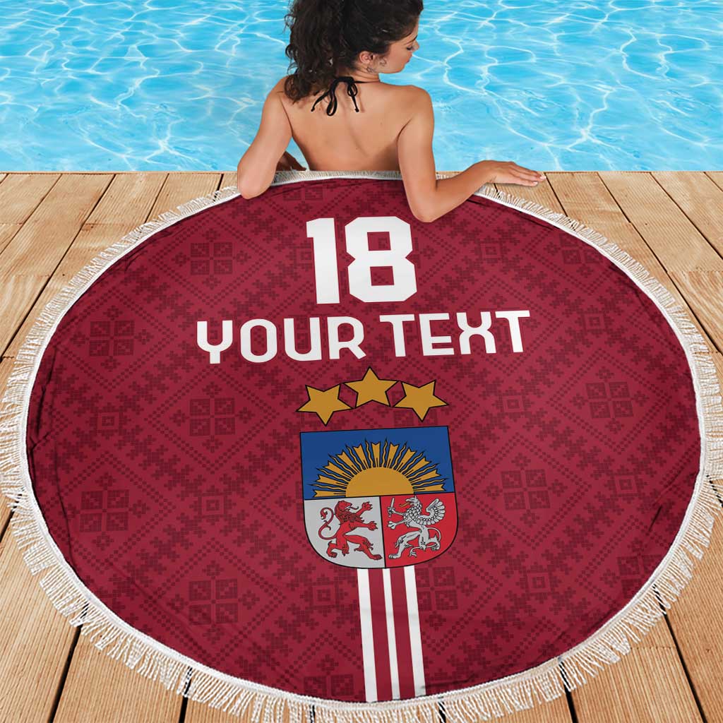 Custom Latvia Football Beach Blanket Latvijas Go Champion Folk Pattern