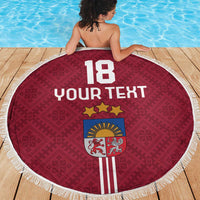 Custom Latvia Football Beach Blanket Latvijas Go Champion Folk Pattern